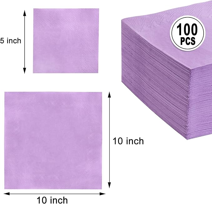 FLOWERCAT 100-Count 2-Ply Purple Cocktail/Beverage Napkins - Disposable Premium Quality - 5" x 5" Purple Paper Napkins for Easter,Bar,Weddings,Birthday