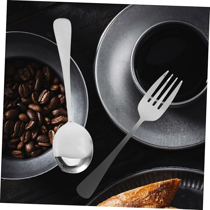ABOOFAN 2sets Stainless Steel Utensil Set Serving Spoons Forks Slotted Spoons Tongs Portable Travel Utensils for Parties