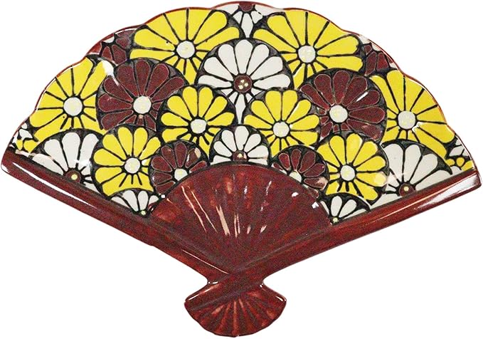 Ebros Pack Of 4 Colorful Oriental Folding Fan Shaped Appetizer Sushi Dessert Serving Dish Plates Decorative Asian Themed Artistic Dinner Lunch Serveware Plate Set (Red Yellow White Sunflowers Garden)