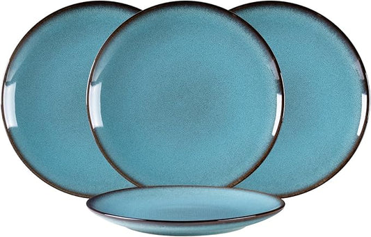 HENXFEN LEAD Dinner Plates Set of 4, Large Serving Dishes 10 Inch for Steak, Salad, Pasta - Stoneware Dinnerware Sets Dishwasher, Microwave, Oven Safe, Aqua
