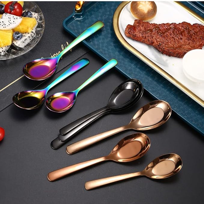 Symphony 5 PCS Stainless Steel Mirror Finish Serving & Dessert Spoons for Soup, Rice, Tea, Milk, Coffee & Ice Cream
