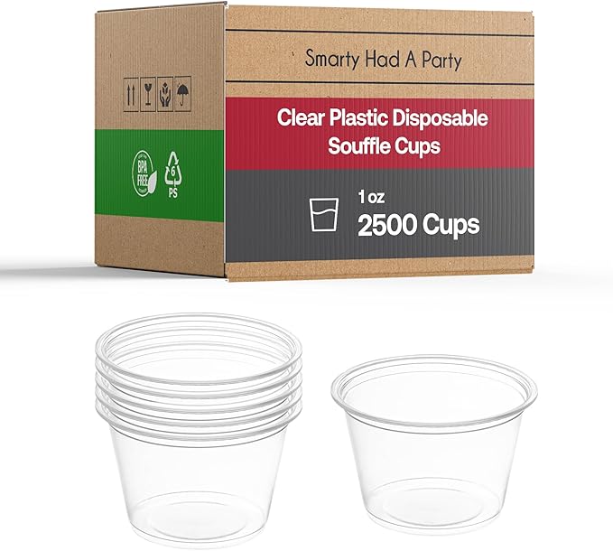 Smarty Had A Party 2500 Clear Plastic Disposable Portion Souffle Cup 1oz Small Dessert & Snack Party Reusable Disposable Plastic Cups for Businesses & Events