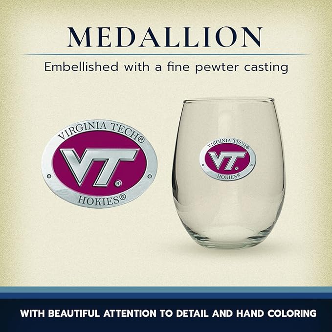 Heritage Pewter Virginia Tech Stemless Glass Goblets – Set of 2 | 15 OZ Goblet Wine Glasses | Expertly Crafted Pewter Glass