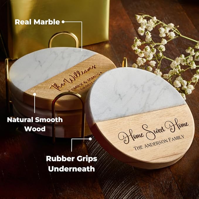 Custom Coasters Set of 4, Personalized Housewarming Gift, Engraved Gifts for New Home, New House Gifts for Couple