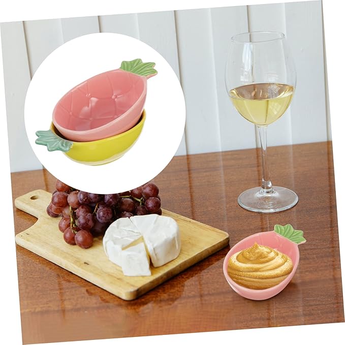 Cabilock 2pcs Pineapple Shape Ceramic Dish Creative Appetizer Dessert Plates for Sauces Condiments and Seasonings Stylish Home Tableware Yellow Pink Random