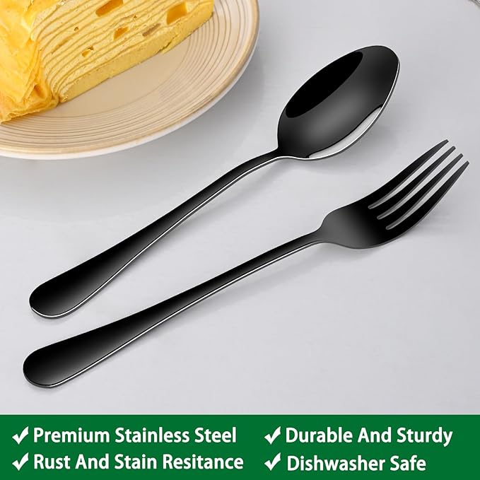 16-Piece 7.3 Inches Black Stainless Steel Dinner Spoons,Durable Soup Spoons,Black Table Spoon,Silverware Spoon