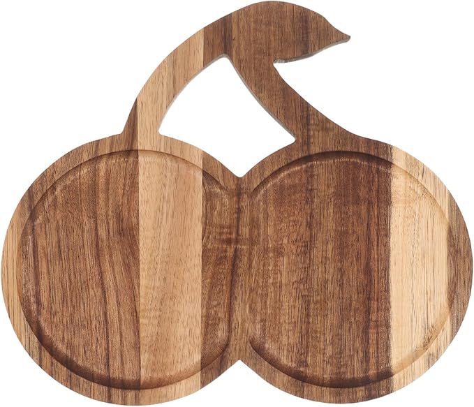 Wood Serving Tray - Cherry Shaped Wooden Cake Snack Appetizer Platter, Candy Dessert Dish, Ideal for Coffee Tea, Cheese, Party Supplies & Daily Serving, Elegant Table Display