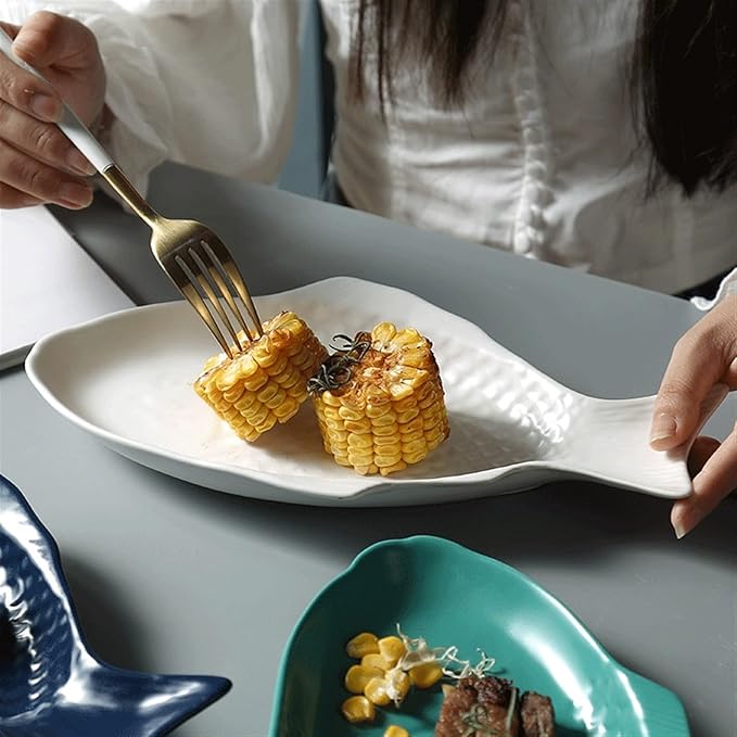 SONGCHAO Party Supplies Fish-shaped Ceramic Dinner Plate Home Kitchen Restaurant Snack Plate Steamed Fish Plate Fruit Plate Appetizer Plate Party Plates (Color : B)