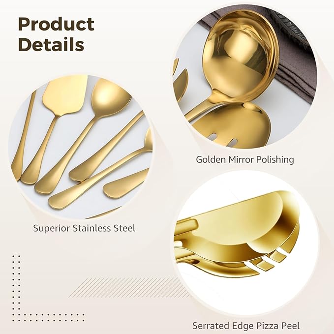 Gold Serving Set, 30 Pieces Stainless Steel Utensils, Buffet Use