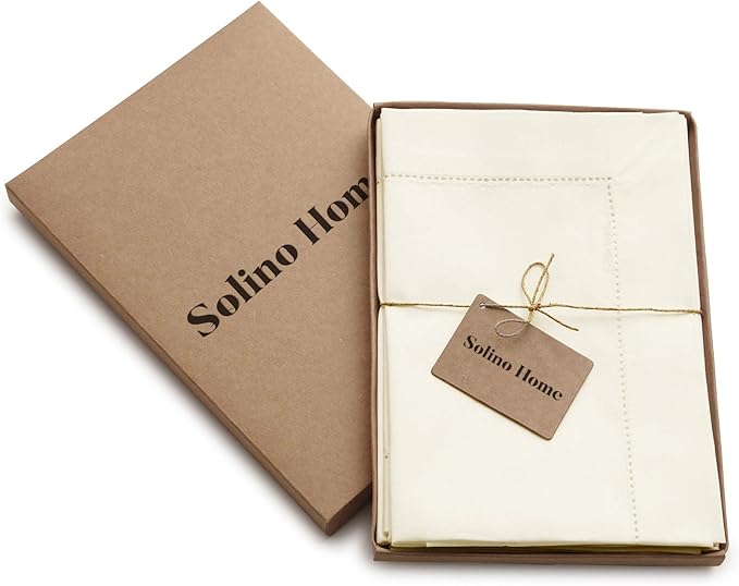 Solino Home Ivory Napkins Set of 6 - Cotton Linen Hemstitch Dinner Napkins Cloth 20 x 20 Inch for Spring, Easter - Handcrafted and Machine Washable