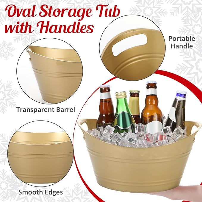 Norme 24 Pcs Oval Storage Tub with Handles 4.5L Plastic Ice Bucket, Wine, Beer, Champagne Drink Cooler for Parties, Beverage Storage Basket(Gold)