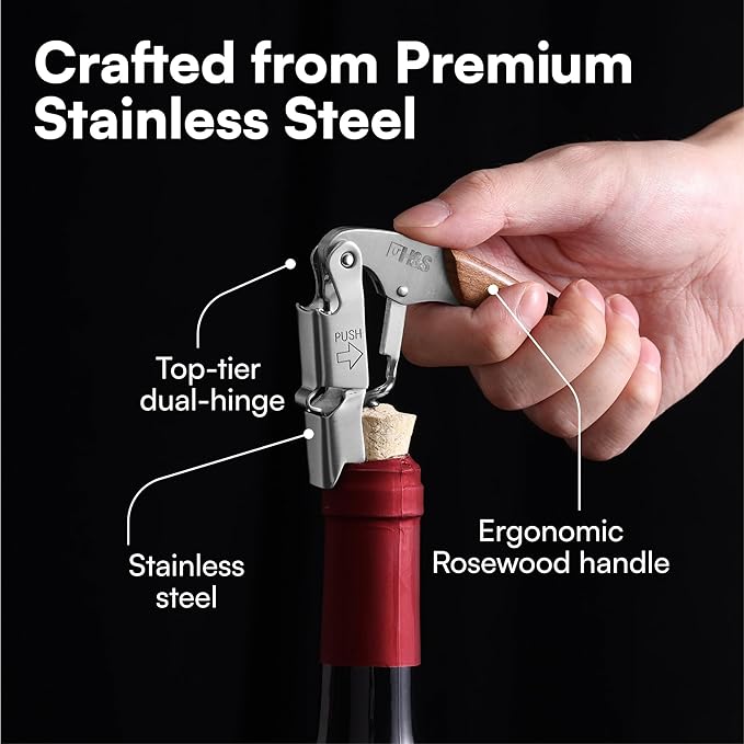 H&S Stainless Steel Waiters Corkscrew for Wine Bottle - Professional Wine Bottle Opener with Wooden Handle - 3-in-1 Function Corkscrew Bottle Opener for Smooth Opening