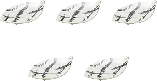 Set of 5 Sumi Luster Leaves Appetizer Plate, 8.9 x 5.3 x 2.0 inches (22.5 x 13.5 x 5 cm), Deformation Plate (Medium) Setomonohonpo