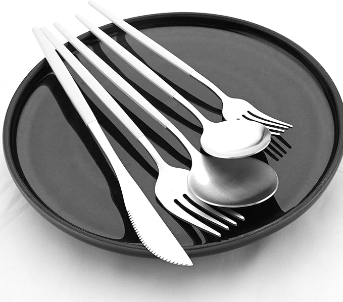 Gugrida 20-Piece Silverware Set 18/10,Flatware Set, Silver White, Stainless Steel Tableware Cutlery Set for 4,Dishwasher-Safe