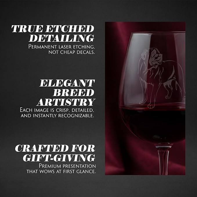 Etched Laser Art American Mastiff Personalized Dog Themed Etched 12.75oz Wine Glass Custom Dog Breed Wine Glasses, Ideal for Pet Lovers, Unique Birthday Gift for Men & Women, Personalized Gift