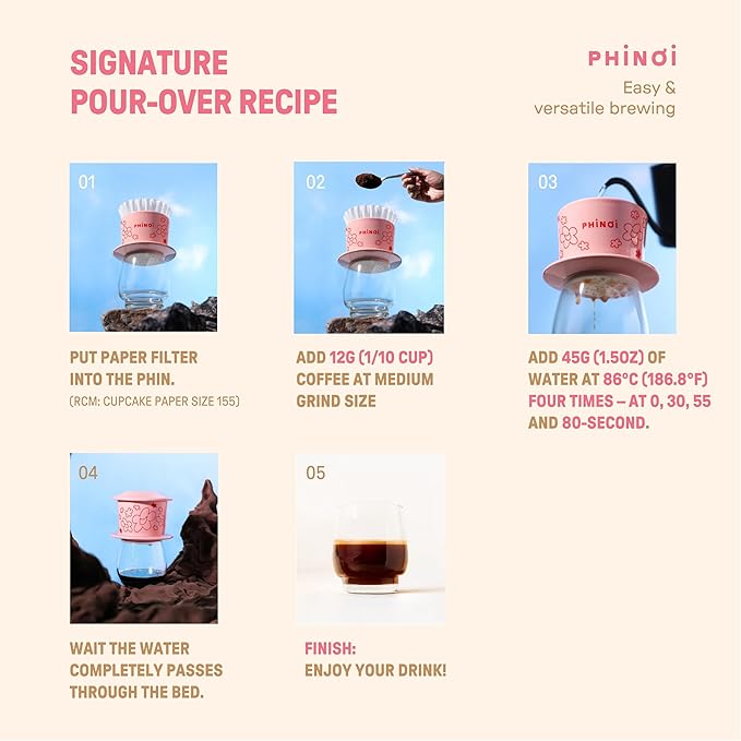 [Holiday Gift] Ceramic Vietnamese Phin Filter by PHINOI - Pour Over Coffee Dripper – 1-3 Cup Coffee Maker with Flower Design – Reusable Coffee Filter for Manual Brewing, Travel Friendly (Red)