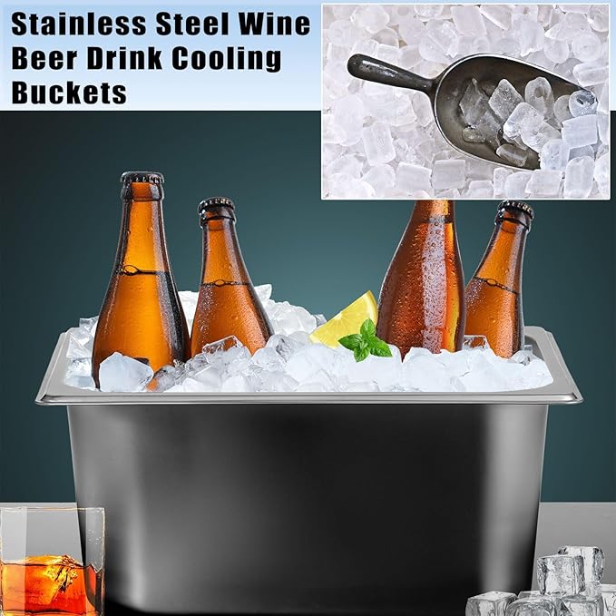 OwnMy 2PCS Ice Buckets for Freezer, Stainless Steel Ice Bucket for Parties, Metal Ice Cubes Bin Storage Container for Freezer, Large Wine Beer Drink Cooling Buckets for Beverage Cocktails Champagne