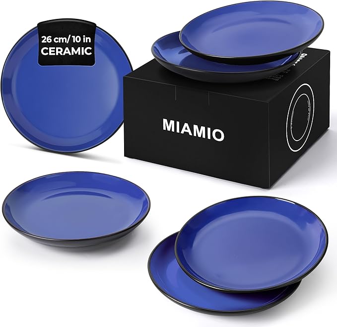 MIAMIO – 6 x Plate/Dinner Plate Set Stoneware Ceramic Tableware Set - Le Papillon Collection (Blue, 10 Inch)