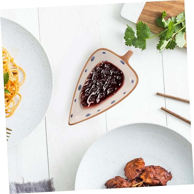 Veemoon Ceramic Snack Plate Hand-painted Leaf Design Dipping Plates for Sauces Appetizers Desserts Multi-use Food Tray for Home Restaurant Decorative Serving Dish