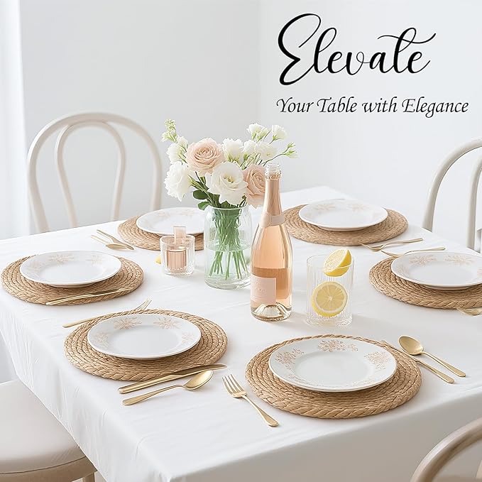 13 Inch Woven Placemats Set of 12, Boho Round Place Mats for Dining Table Decor, Rustic Jute Chargers for Dinner Plates, Outdoor Patio, Farmhouse Wedding, Water Hyacinth Wicker Rattan Braided Placemat