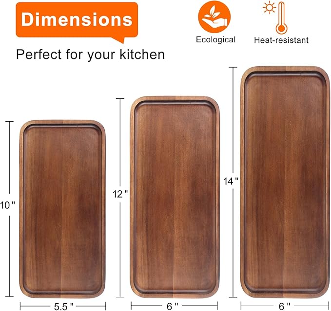 Acacia Wood Platters Small 12"x6" Long Charcuterie Board Rectangle Decorative Tray Wooden Serving Platter for Food Appetizer Cake Plates Kitchen Dish Cheese Boards Rectangular Snack Dessert Trays