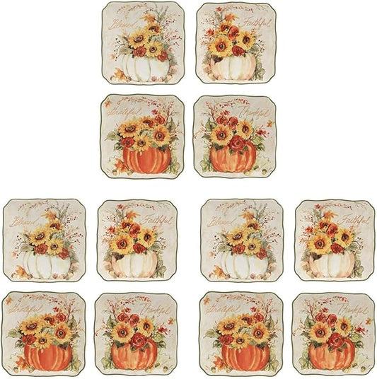 Certified International Harvest Morning 6" Canape/Luncheon Plates, Multicolor, Small, Set of 4 (Pack of 3)