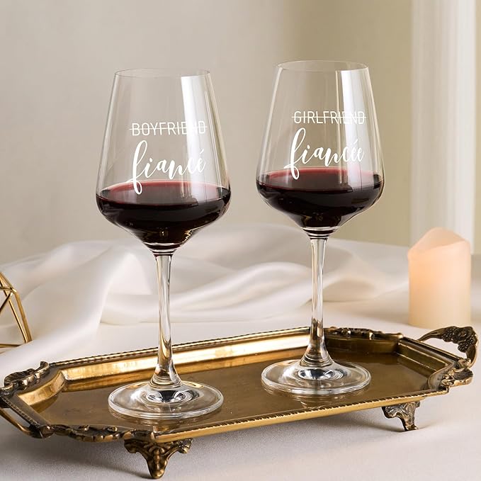 AW BRIDAL Engagement Gifts for Couples Wine Glasses Set, 2025 Fiance Gifts for Women and Newlyweds, Couple Gift for Mr Mrs and Bride to Be, Beer Mug with Wine Stopper for Wedding Engagement Party
