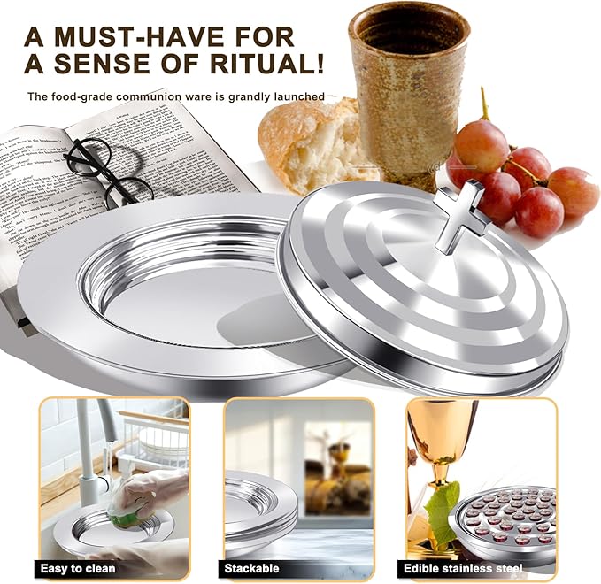 Upgraded Communion Tray and Cover Set for Churches,Bread Tray,Stainless Steel Communion Set Supplies (Silver-Bread Tray and Cover Set)