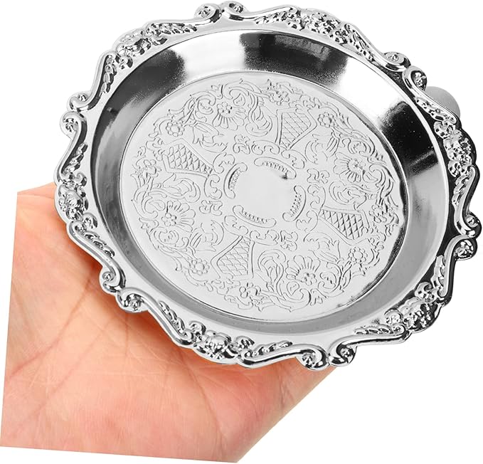 Garneck 10 cm Round Silver Tray - Set of 6 Vintage Serving Trays for Snacks - Sweets and Nuts Perfect for Parties and Home Use