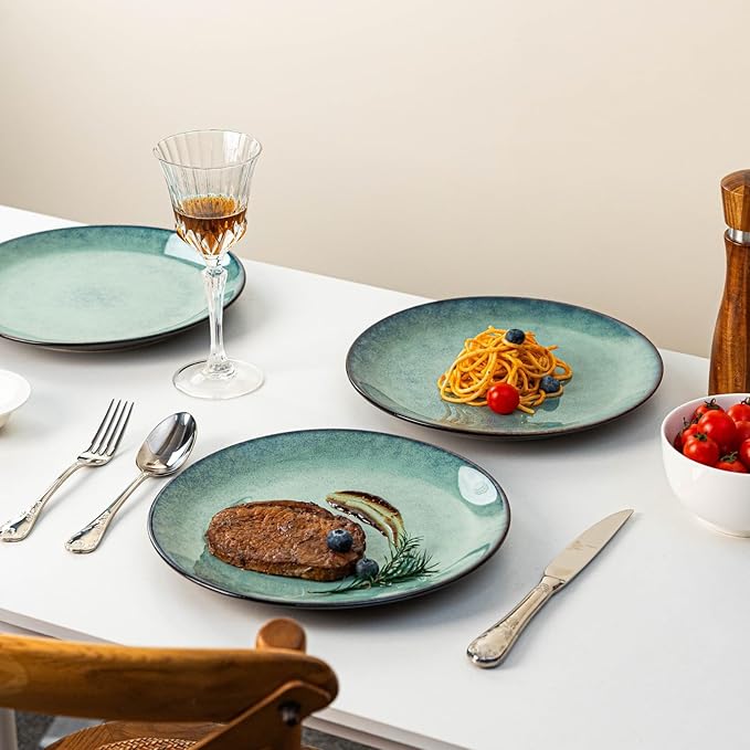 Dinner Plates Set of 6, 10 Inch Ceramic Plates – Porcelain Dinner Plates for Kitchen, Serving & Everyday Use, Microwave & Dishwasher Safe，Light Blue