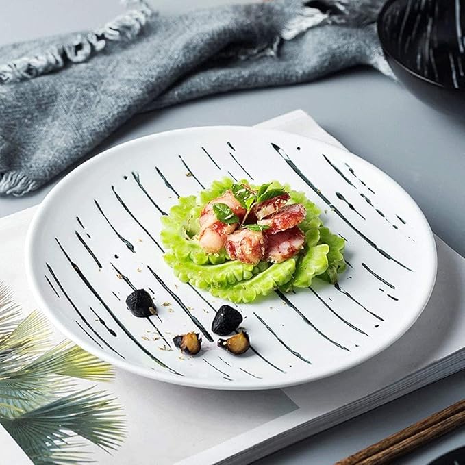 Stylish Dinner Plates,Ceramics Dinner Sets, 56 Pieces Porcelain Dinnerware Combination Set | Black and White Matte Plates and Cereals Bowls Sets for Family Gathering