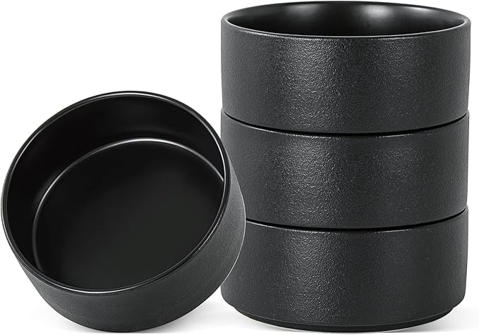 26 OZ Cereal Bowl, 6 Inch Ceramic Bowls Sets for 4, Suitable for Breakfast, Soups, Oatmeal, Ramen, Pho, Udon and Ssoba, Dishwasher & Microwave Safe, Handcrafted Bowls Sets,Modern Black