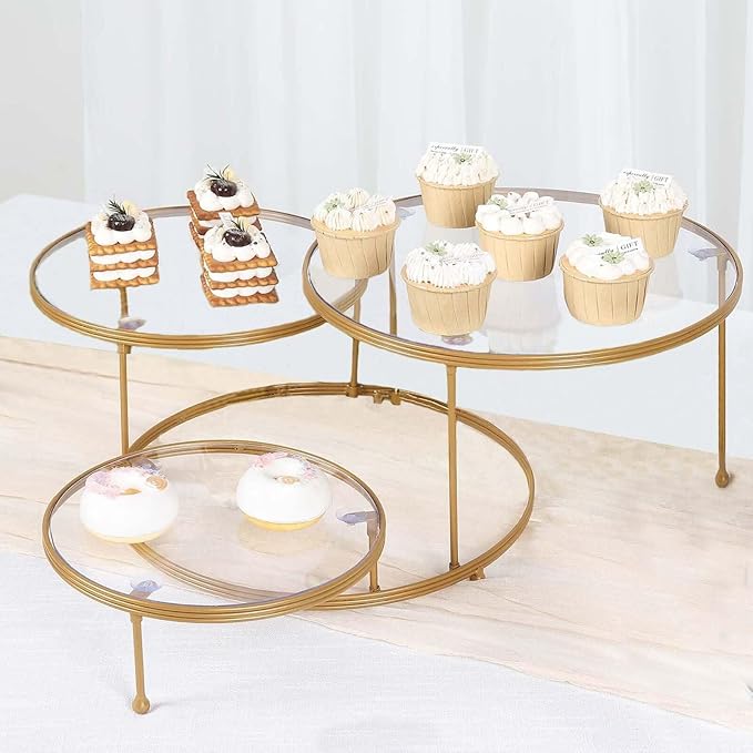 Efavormart 23" 3-Tier Gold Metal Cupcake Stand with Clear Round Acrylic Plates, Dessert Cake Display Holder
