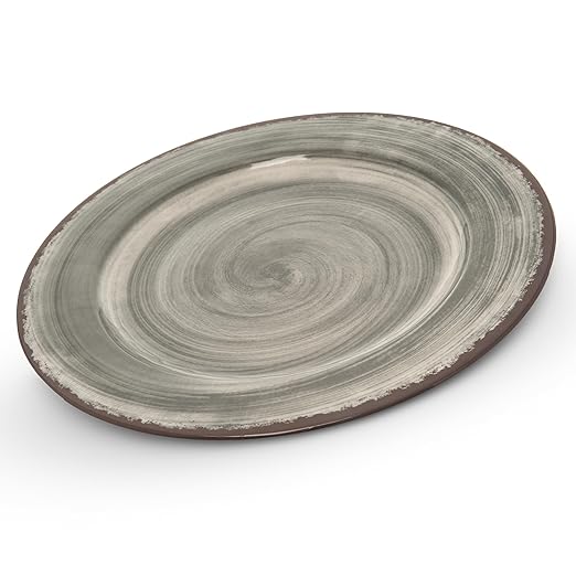 Carlisle FoodService Products Mingle Resuable Plastic Plate Dinner Plate with Pottery Style for Home and Restaurant, Melamine, 11 Inches, Smoke, (Pack of 12)