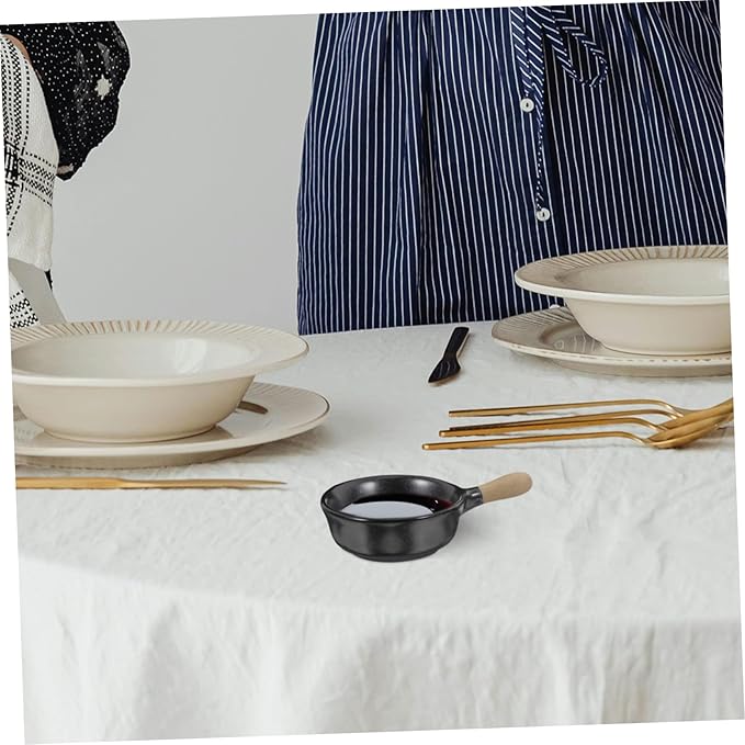 VOSAREA Porcelain Dipping Dish with Ergonomic Handle Ceramic Sauce Bowl for Sushi Condiments Appetizer Plate Black Seasoning Cup for Dining and Parties