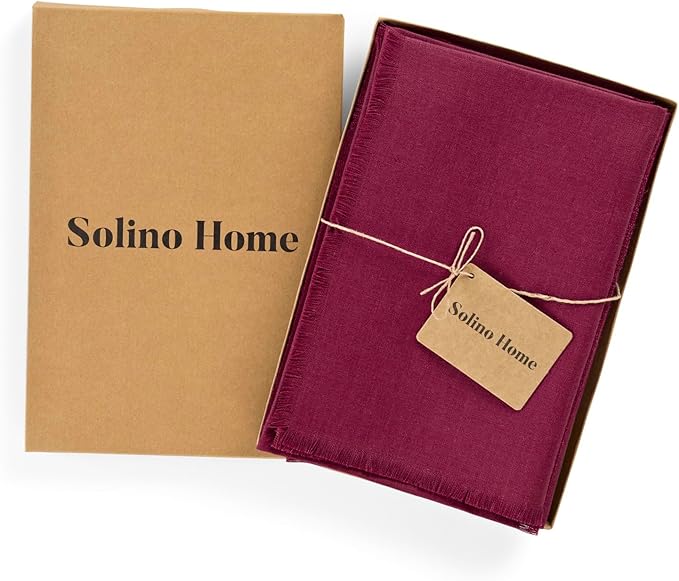 Solino Home Beet Linen Napkins Set of 4-100% Pure Linen Fringe Dinner Napkins 20 x 20 Inch for Christmas, Holiday, Winter, New Year