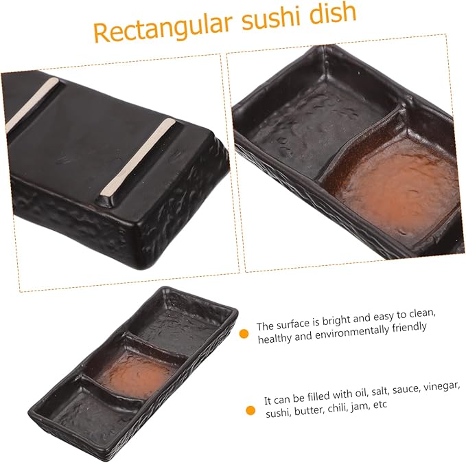 3-Compartment Ceramic Sauce Dish Japanese Style Rectangular Seasoning Plate for Sushi Appetizer and Dipping Sturdy Porcelain for Entertaining and Everyday Use