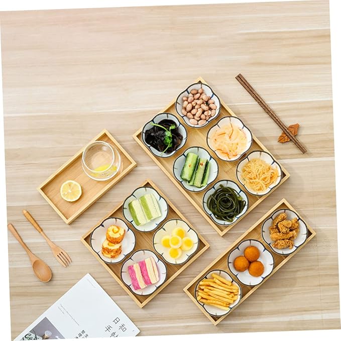 Amosfun Japanese Style Snack Plate Set 6 Ceramic Small Plates with Divided Compartments for Dried Fruits Appetizers and Sauces for Home Dining and Restaurants