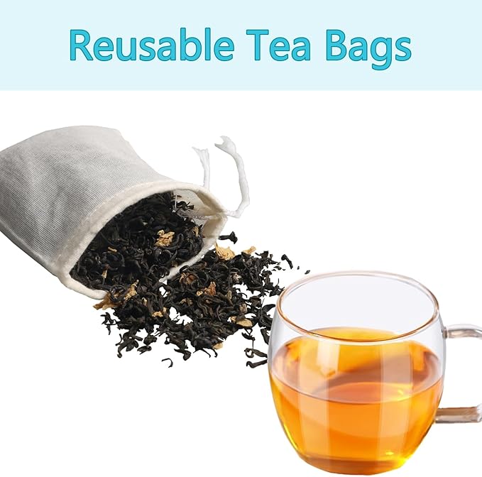 Eketirry Spice Bags, 10pcs Reusable Empty Tea Bags, Muslin Strainer Bags, Soup Bags for Cooking, Natural Cotton Fine Mesh Cheesecloth Bags for Cold Brew Coffee(3 x4" &4 x6")