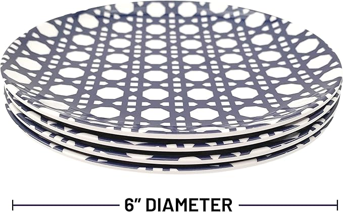 Sprinkles & Confetti Melamine Plate Set of 4 | 6" Appetizer Plates | Reusable & Unbreakable Outdoor Dinnerware | Modern Patio Dish Set for Entertaining | Dishwasher Safe Dishware (Blue Geo)