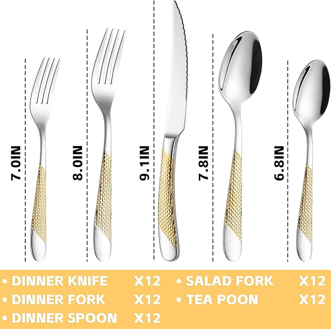 60-Piece Silverware Set Stainless Steel Flatware Sets for 12 Includes Knives Spoons Forks Heavy Duty Cutlery Set for Home Kitchen Hotel
