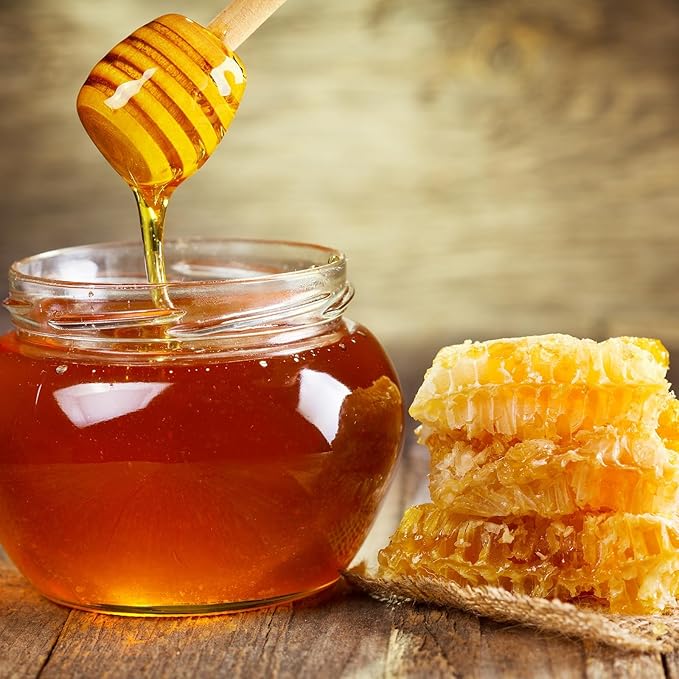 8 Pack Honey Sticks Dipper Set, 6 Inch Honeycomb Stirrer 4 Pcs with Bamboo Honey Spoons 4 Pcs, Mini Wooden Wand for Dispense Jar Drizzle and Wedding Party Decor Favors Gift
