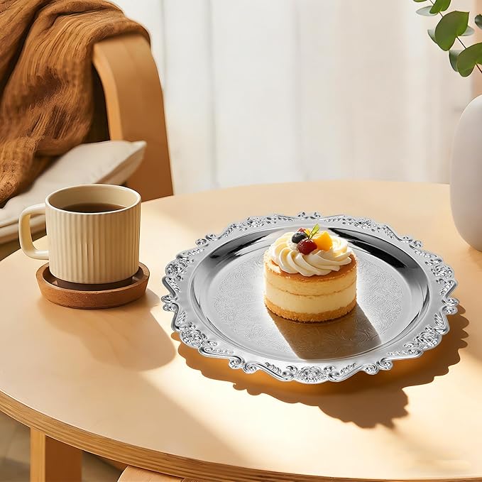 VOSAREA 2pcs Vintage Jewelry Serving Tray and Snack Dessert Plate, Decorative Metal Tray for Home Decor, Family Gatherings, Parties, Iron Jewelry Storage Dish