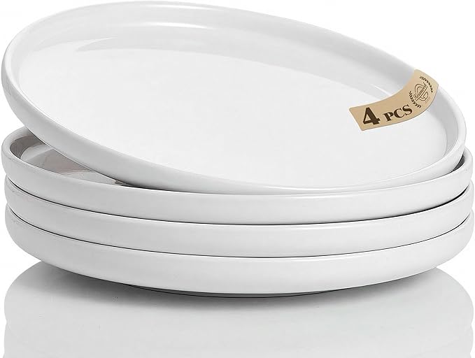 White Dinner Plates Set of 4,Ceramic Dining Plates 10 Inch,Large Salad Plate,Stoneware Kitchen Plate for Pizza,Steak,Scratch Resistant,Microwave and Dishwasher Safe