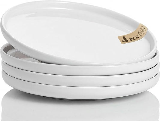 White Dinner Plates Set of 4,Ceramic Dining Plates 10 Inch,Large Salad Plate,Stoneware Kitchen Plate for Pizza,Steak,Scratch Resistant,Microwave and Dishwasher Safe