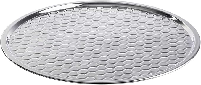 TableCraft 12846 Hive Collection Round Serving Tray, Stainless Steel with Mirror Honeycomb Pattern, Flat Display Tray for Catering & Buffet Service, 16 x 16 x 0.25 Inches