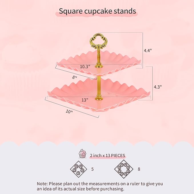Pack of 10 NWK Cake Stand Set with 3X Two-Tier and 3X Three-Tier Cupcake Stands, 4 x Appetizer Trays Perfect for Birthday Baby Bridal Shower Party (Pink)