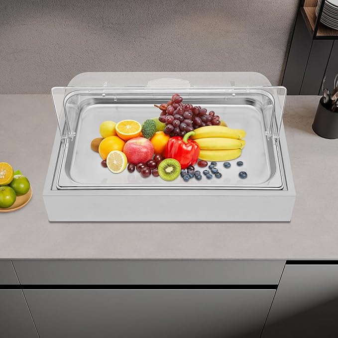 Chilled Serving Tray with Clear Cover Ice Food Serving Display Tray Buffet Cold Serving Cooler Platter Chilled Party Platter Cold Food Buffet Server for Party Outdoor Buffet Street Vendors