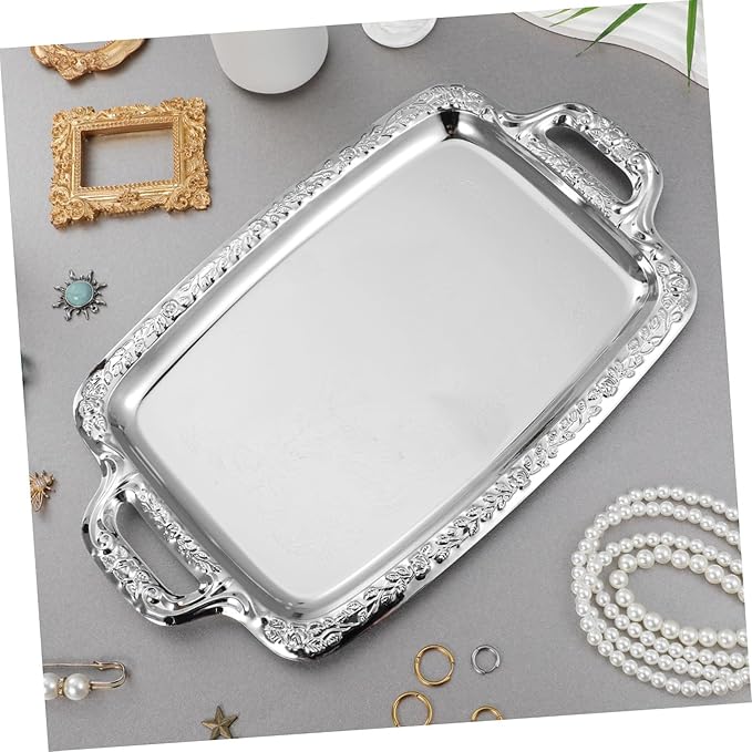 Alipis Retro European Style Bread Tray Multi-Purpose Metal Kitchen Serving Tray for Dining Room and Kitchen Handles for Appetizers and Desserts