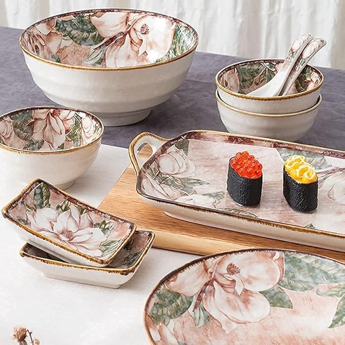 Dinnerware Sets Dish Set,20 PcssPorcelain Tableware Set with Plates Bowls and Dish,Floral Pattern Ceramic Dinner Set for Home Kitchen